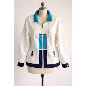 BonWorth Womens Windbreaker Jacket Retro Sporty Coastal Athleisure Size Medium